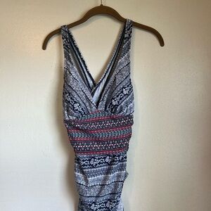 Merona Blue and Red Patterned One Piece Swimsuit Size Medium